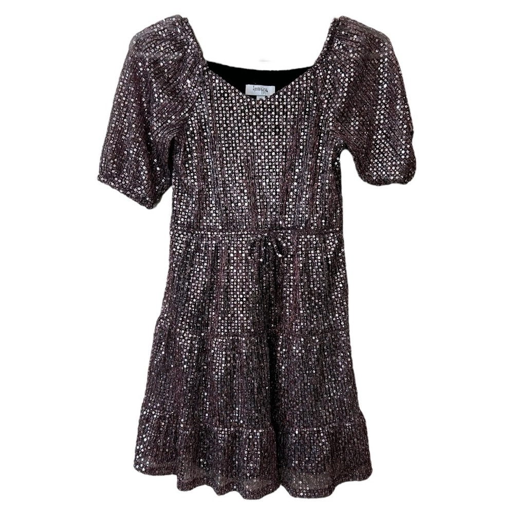 Speechless Kids Sequin Tiered 3/4 Sleeve Lined Rose Gold Sparkly Party Dress
